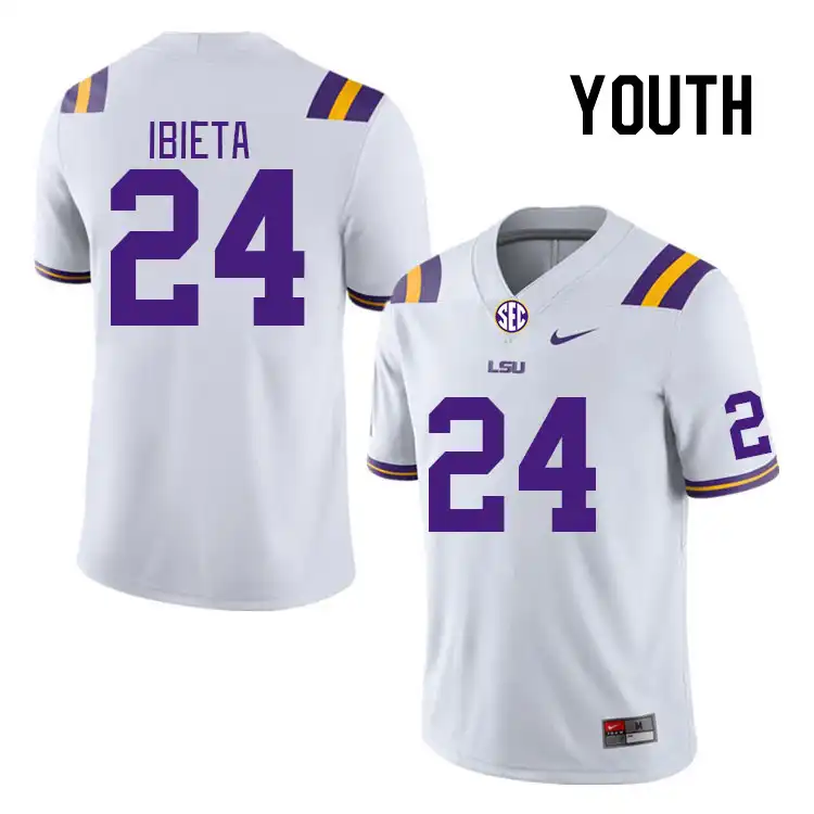 Youth LSU Tigers Landon Ibieta #24 White NCAA Football Jersey